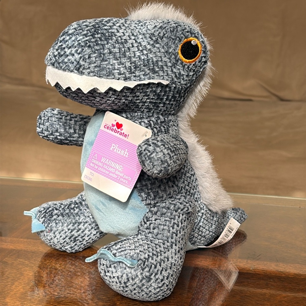 Medium Fuzzy T-Rex Plush Tyrannosaurus TRex Dinosaur Blue 11" Way To Celebrate